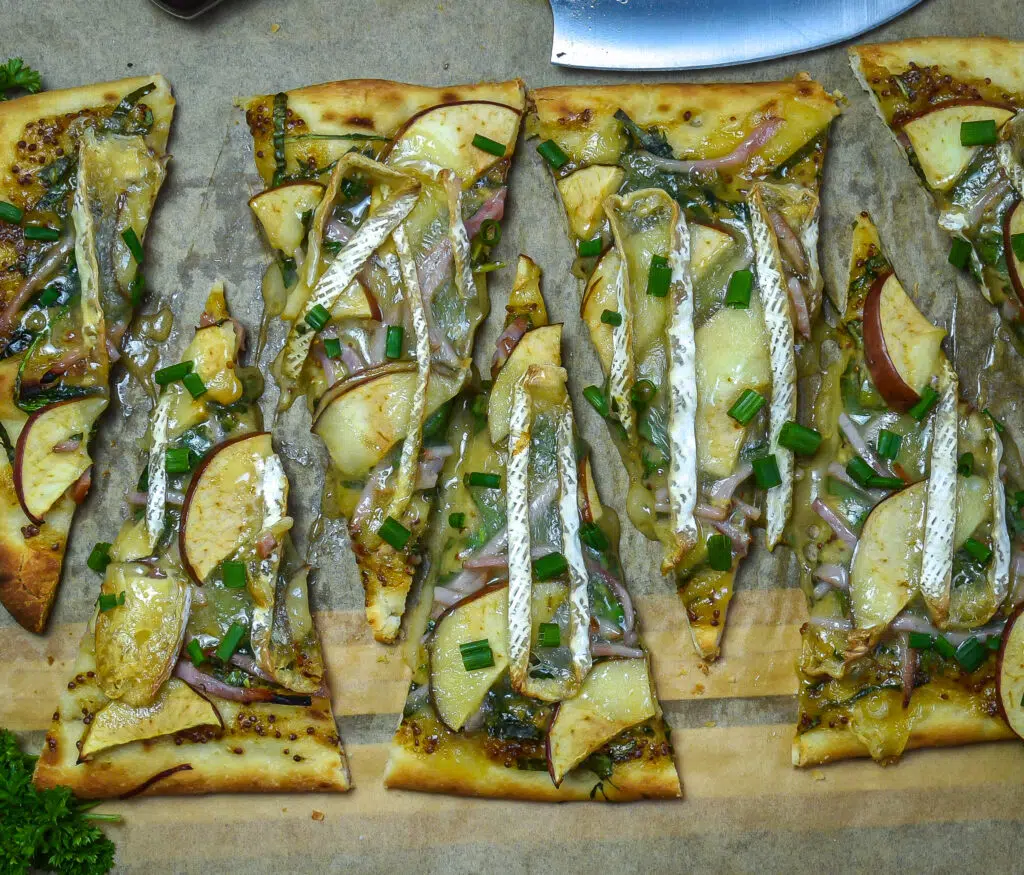 turkey and brie flat bread with honey dijon dressing