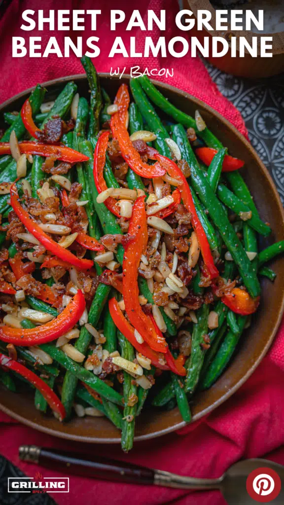 Green beans almandine with bacon recipe in a bowl