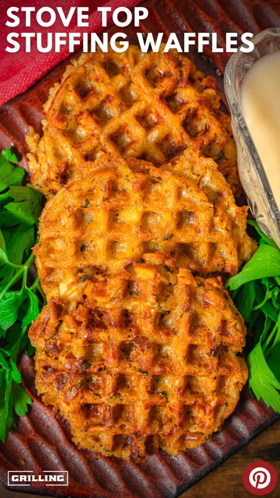stuffing waffles on a tray