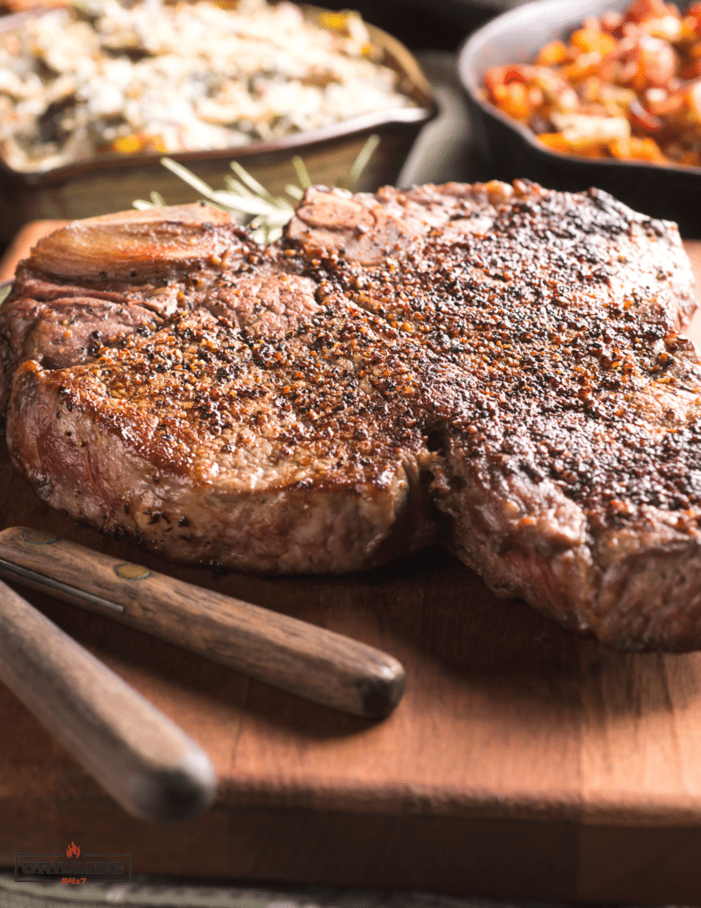 pan seared porterhouse steak with sides