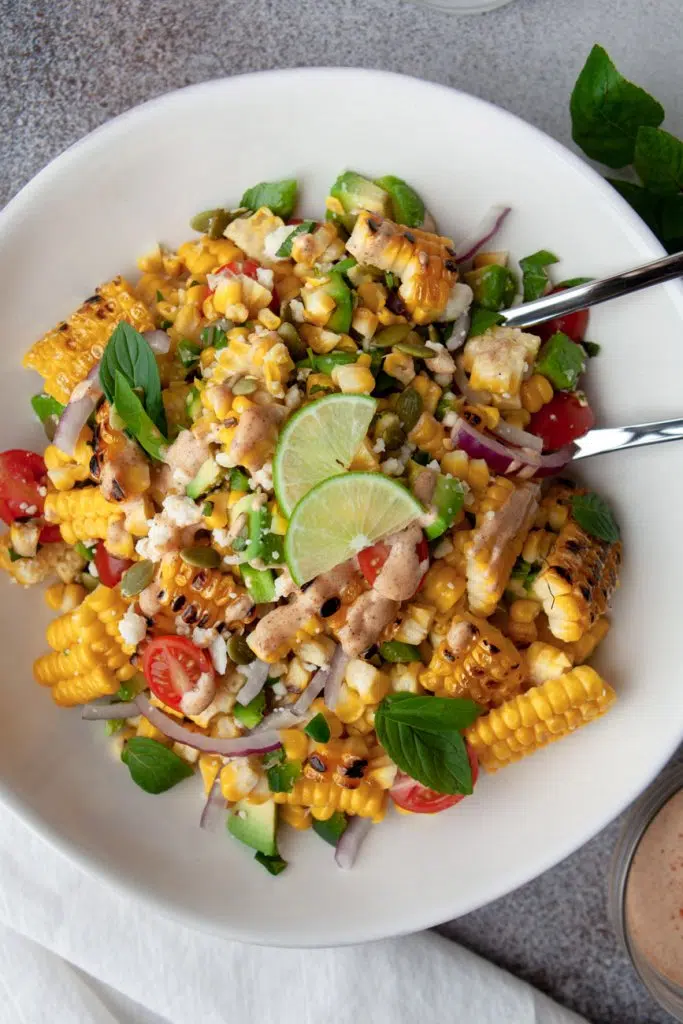 pellet grill corn on the cob off the cob and in salad in white bowl