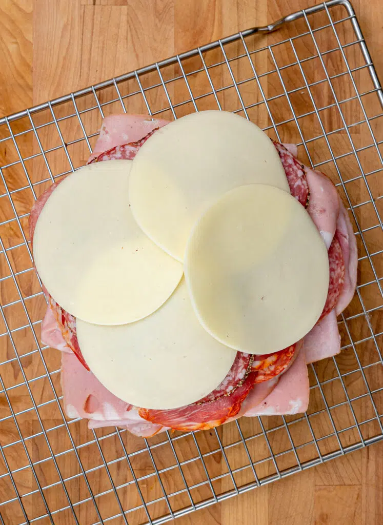 overhead view of the sandwich right before it is toasted in the oven