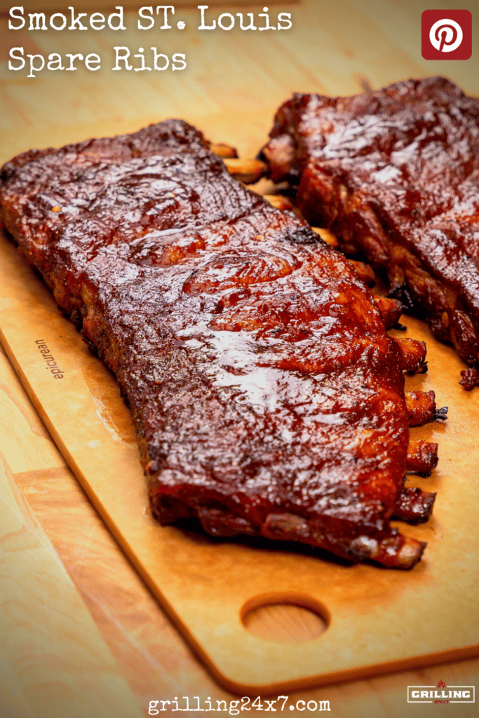 smoked st louis ribs on a cutting board