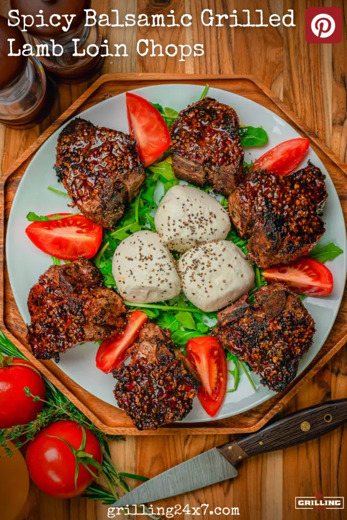 spicy balsamic lamb porterhouse chops with sliced tomatoes and burrata