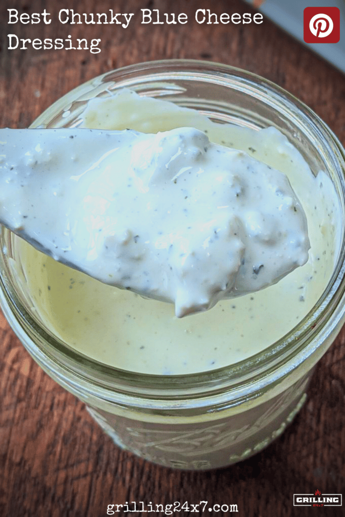 scoop of chunky blue cheese dressing in a jar