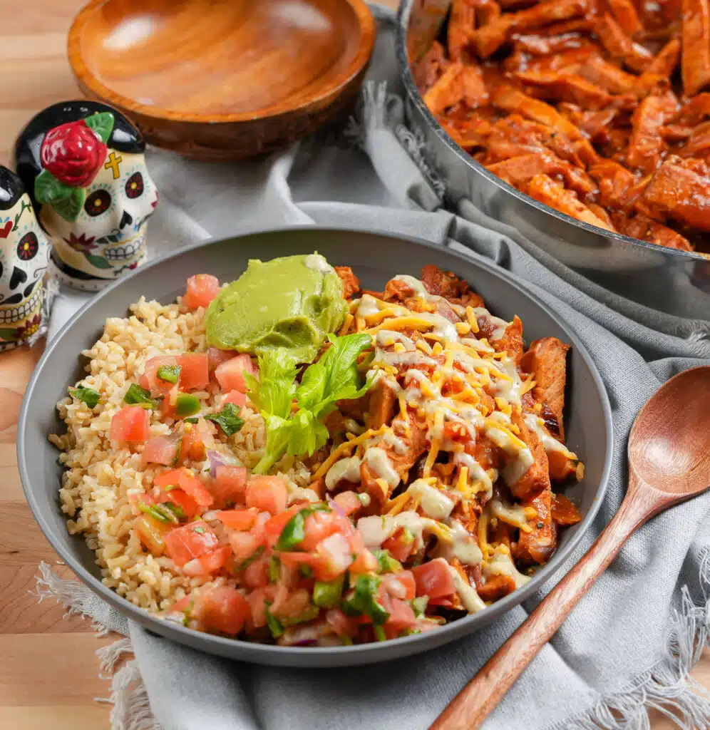 pork carnitas burrito bowl using leftover pork tenderloin