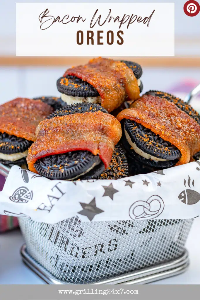 crispy bacon wrapped Oreos dusted with dry rub