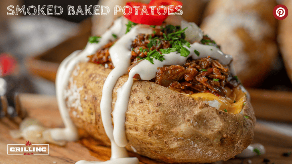 smoked baked potato topped with chopped brisket