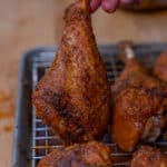 Turkey leg on a roasting rack