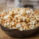 Smoked BBQ popcorn in a cast iron skillet