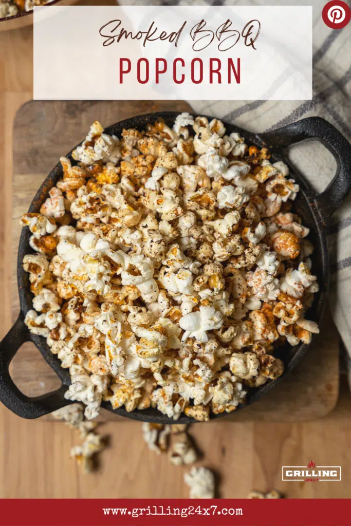 cast iron skillet filled with bbq popcorn