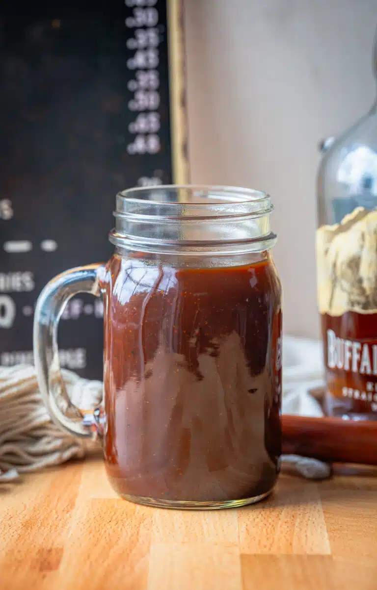 Mason jar of whiskey bbq sauce