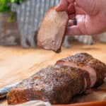 Smoked Pork loin cooked on a pellet grill then sliced