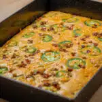 Jalapeno Cornbread with bacon in a Detroit pizza pan