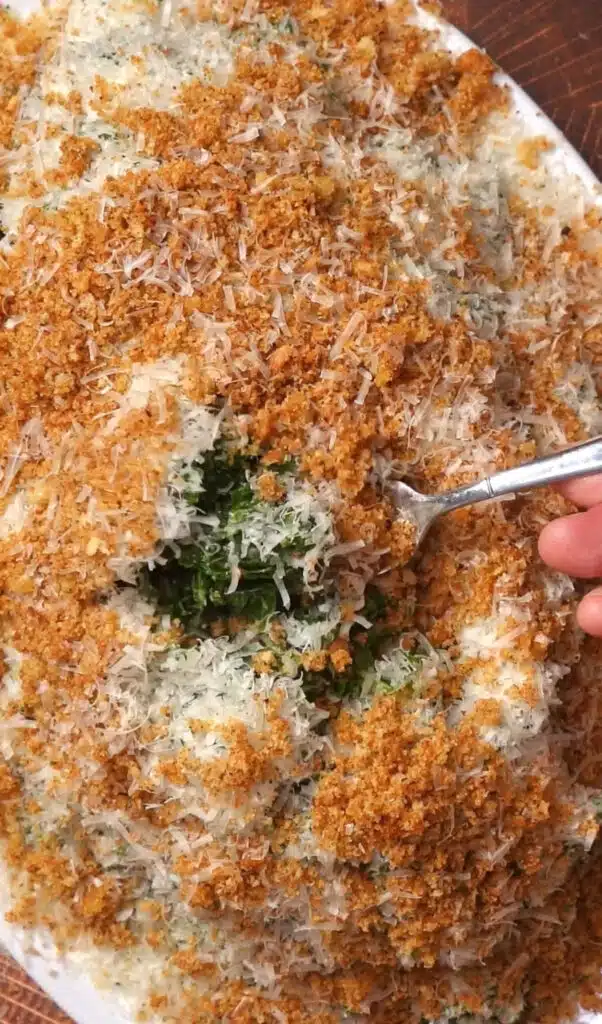 overhead view of the salad with a fork diving in