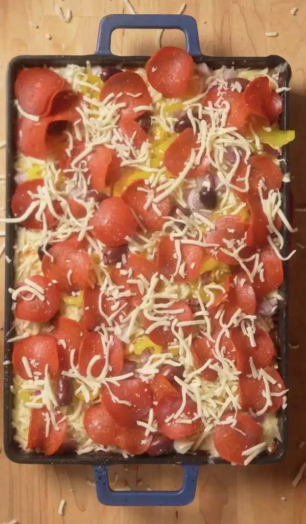 toppings for the pizza beans spread out in the pan