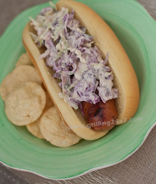 Chicken Sausages with Blue Cheese Coleslaw