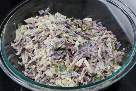 Chicken Sausages with Blue Cheese Coleslaw