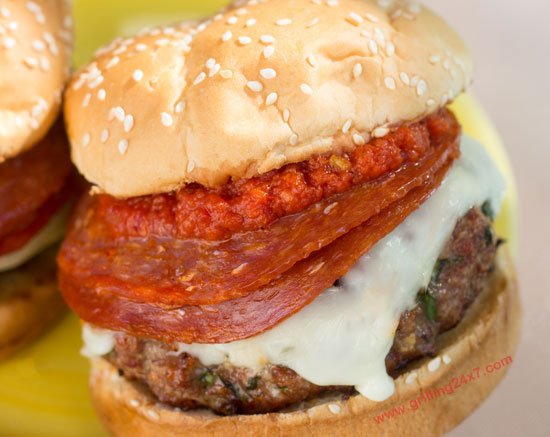 Grilled Meatball Burgers with Pepperoni - Grilling24x7
