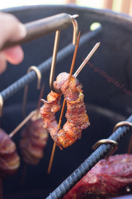 Pit Barrel Cooker Review - Hanging Tri Tip and Bacon Wrapped Onion Rings