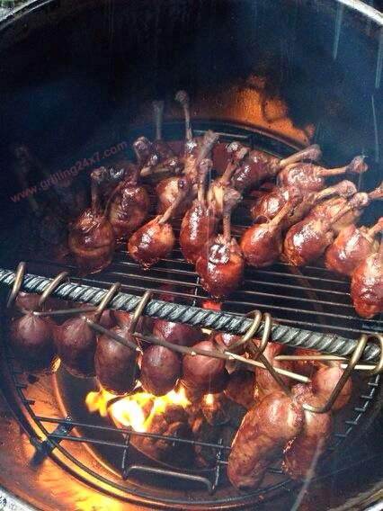Best Tailgate Ever - smoked bacon wrapped chicken lollipops and smoked Kielbasa 